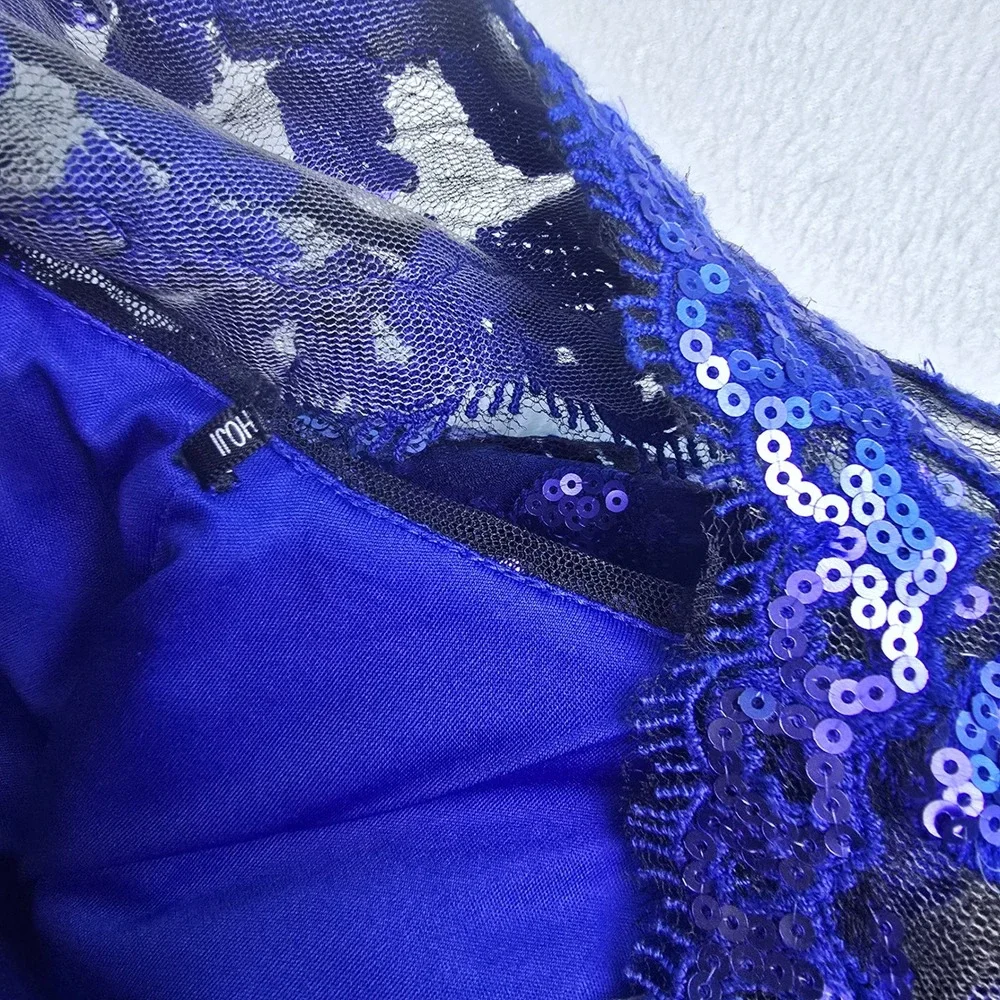 Tadashi Shoji Paillette Embroidered Lace Sheath Royal Blue Sequin Dress‎ 14